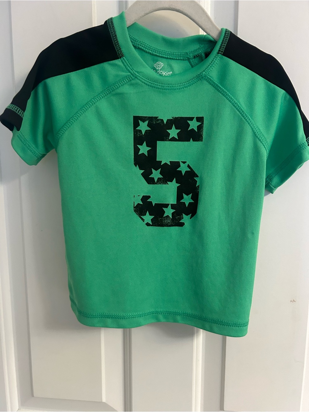 Infant Boys okie dokie Green Short Sleeve Tee with Black Star '5' Graphic